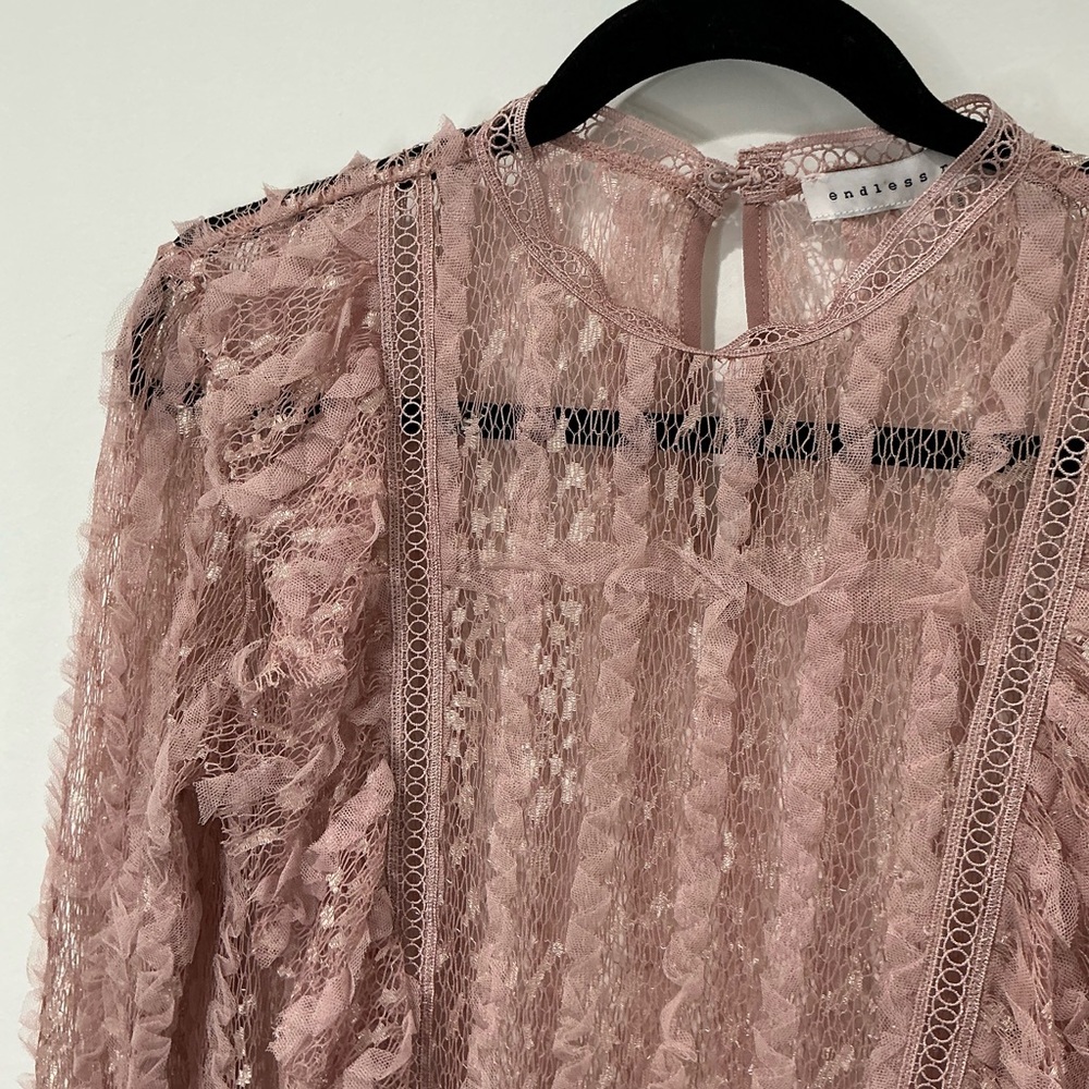 NWOT Endless Rose Pink Lace Long Sleeve Top - Picture 4 of 8